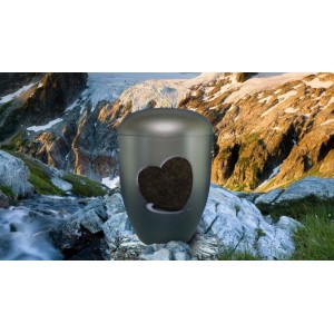 Biodegradable Cremation Ashes Funeral Urn / Casket - STEEL GREY with RELIEF HEART Design